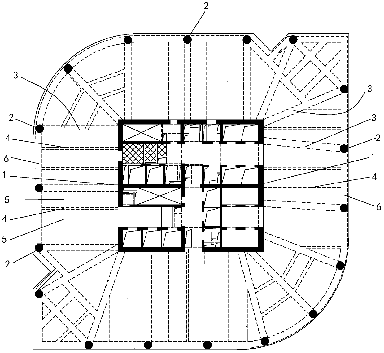 Overhanging wall cap building structure system for shear wall barrel of high-rise building