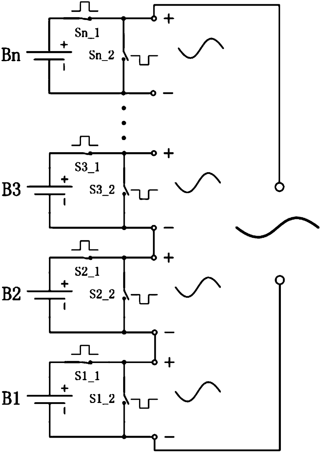 Single-phase inverter discharging control circuit based on adjustable battery pack series structure and control method thereof