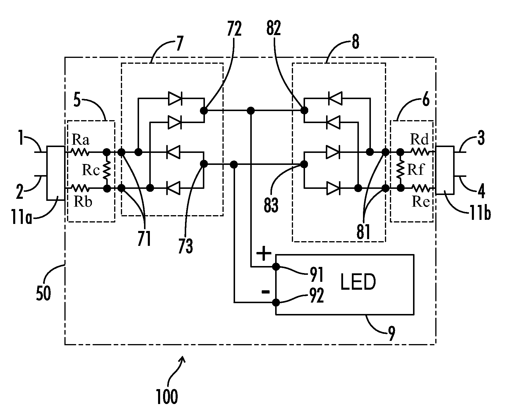 LED assembly and circuit for use in fluorescent lamp fixtures