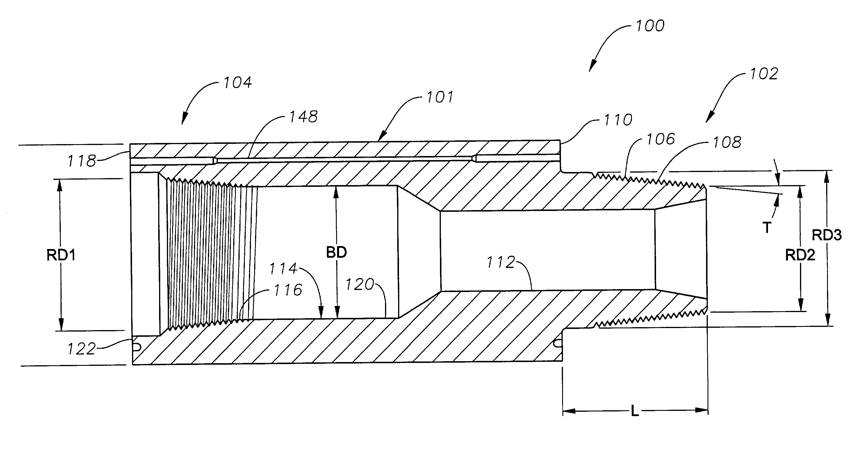 Modular thread connection with high fatigue resistance