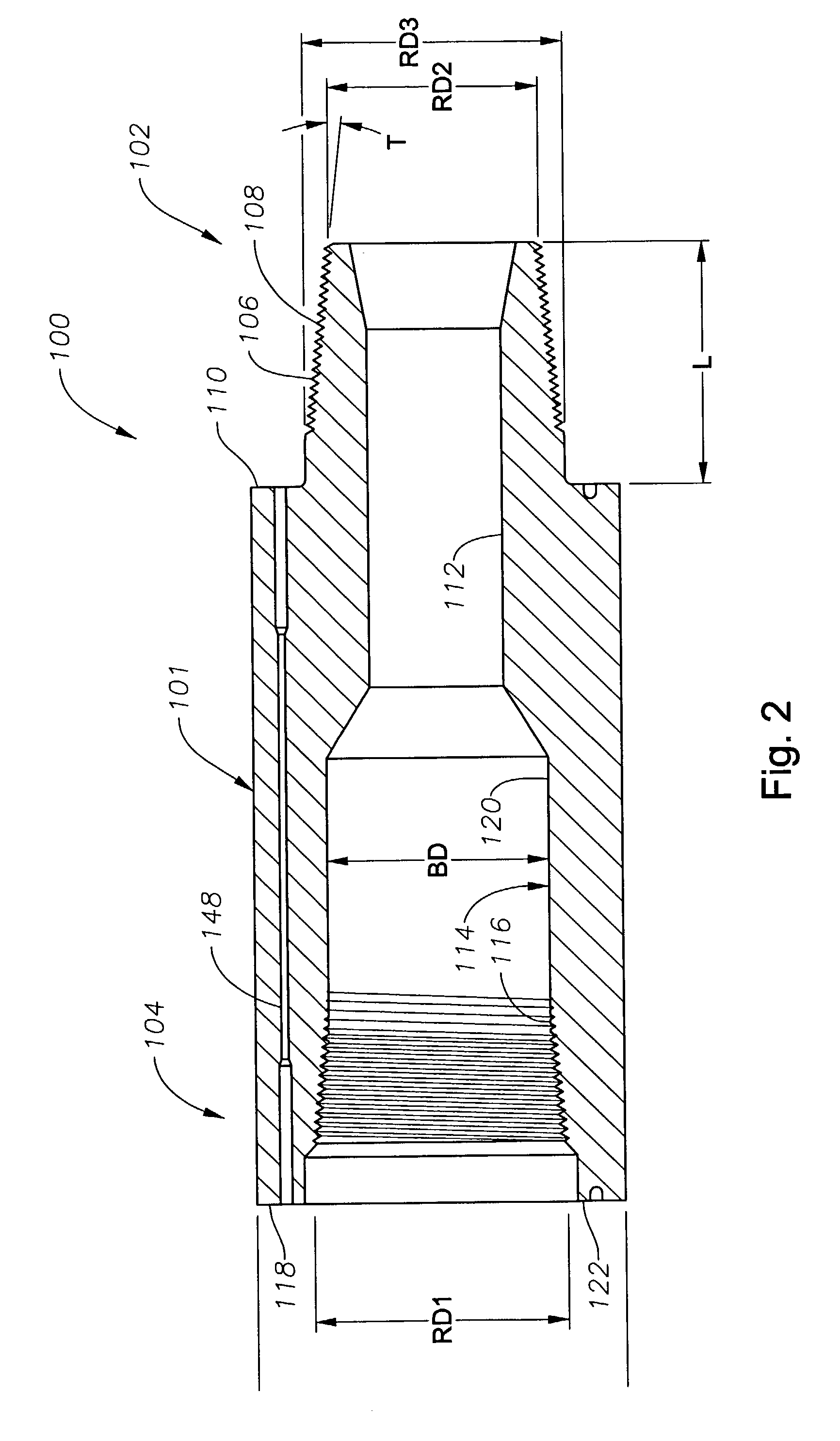 Modular thread connection with high fatigue resistance