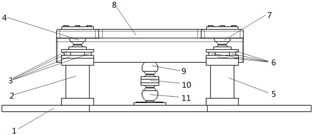 Tyre six-component force testing device for eliminating unbalance loading