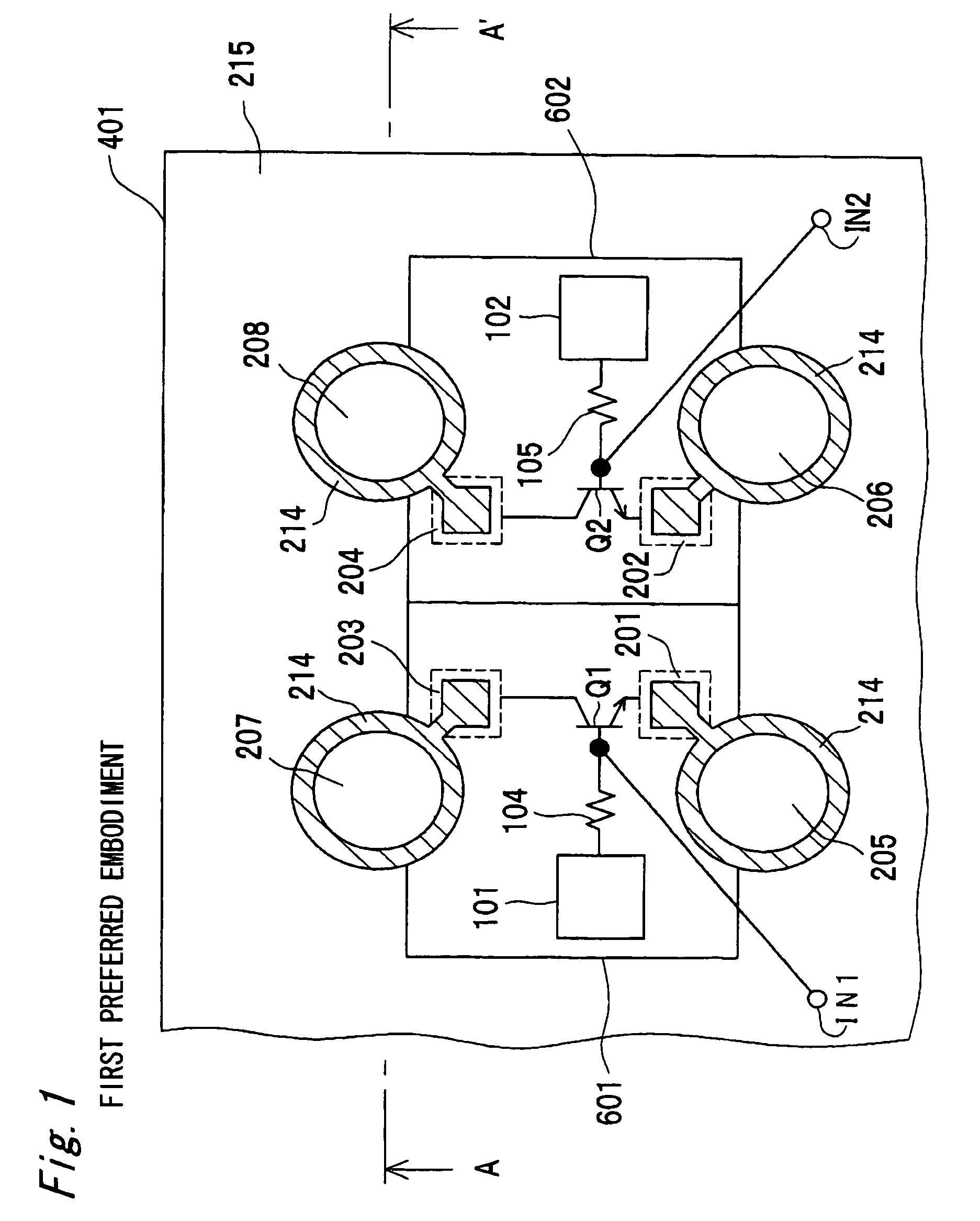 Differential amplifier circuitry formed on semiconductor substrate with rewiring technique