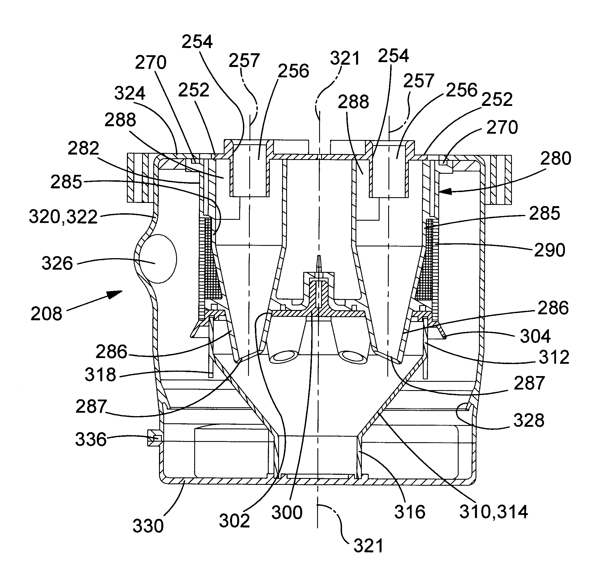 Motor, fan and cyclonic separation apparatus arrangement for a vacuum cleaner