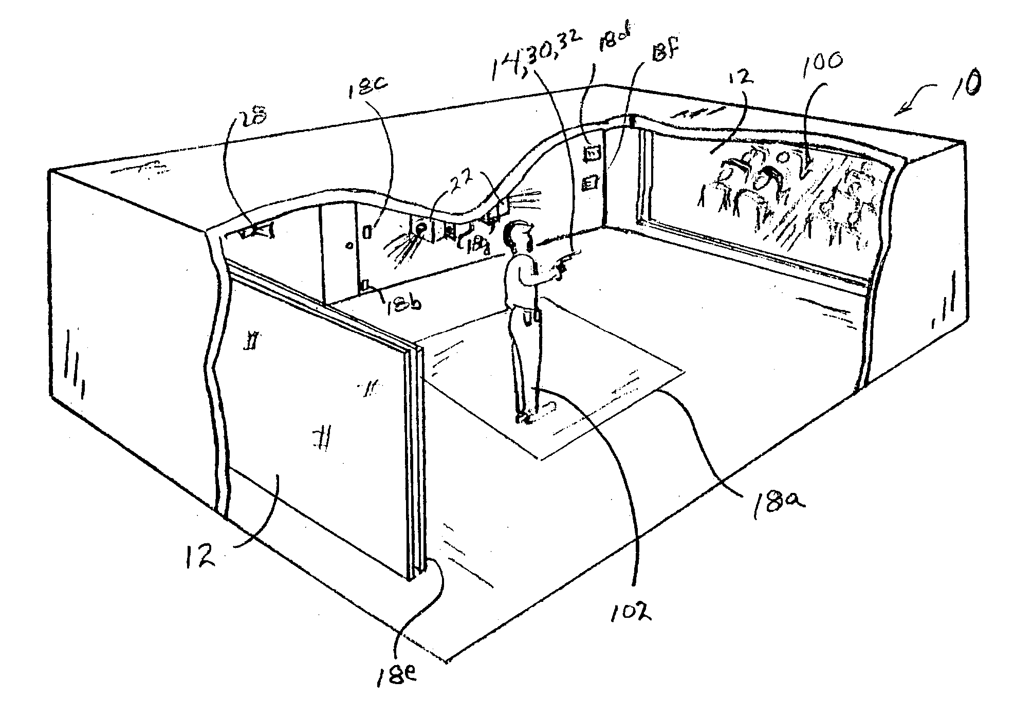 Simulator with fore and aft video displays