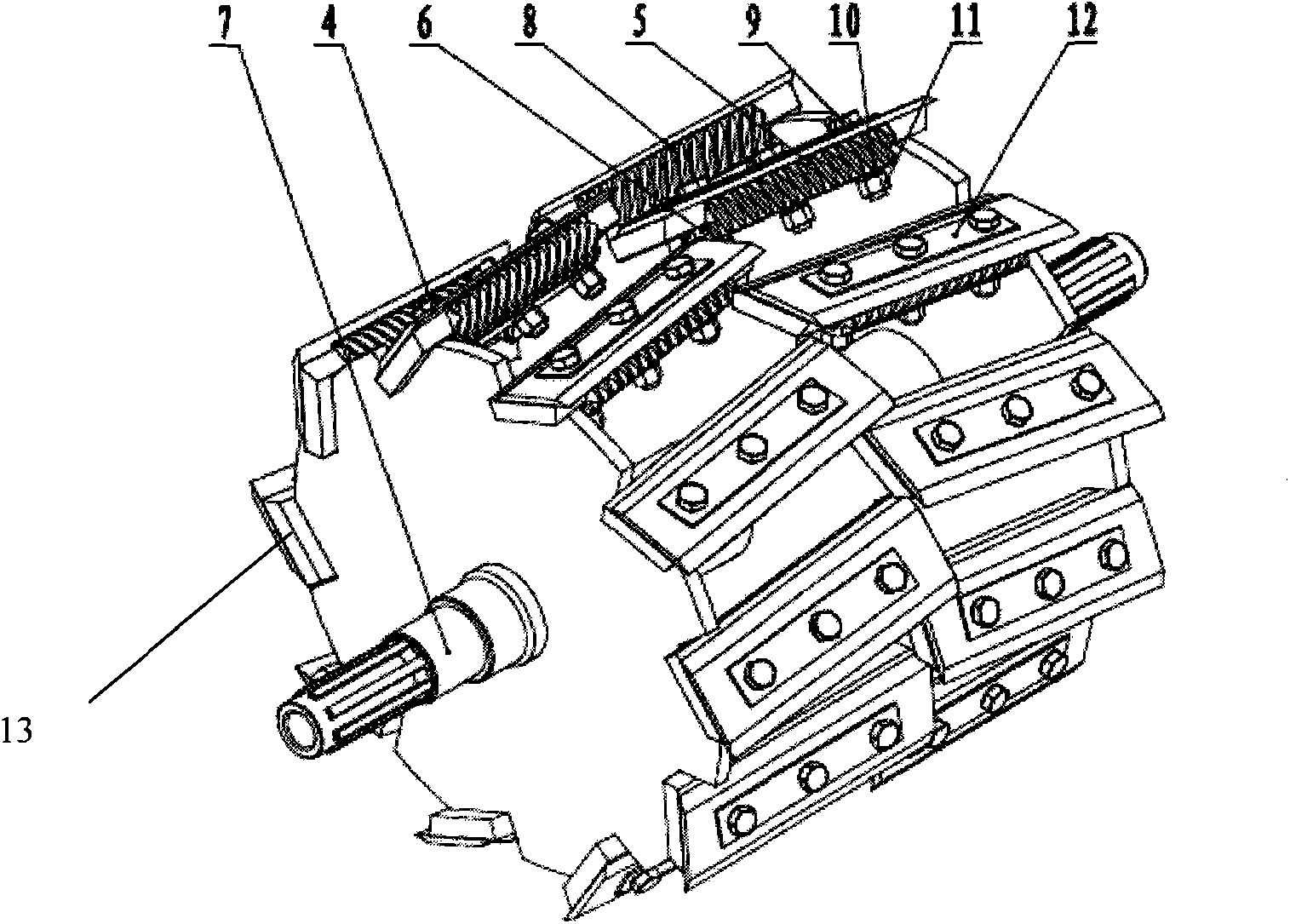 Shredding and rubbing device for silage harvester