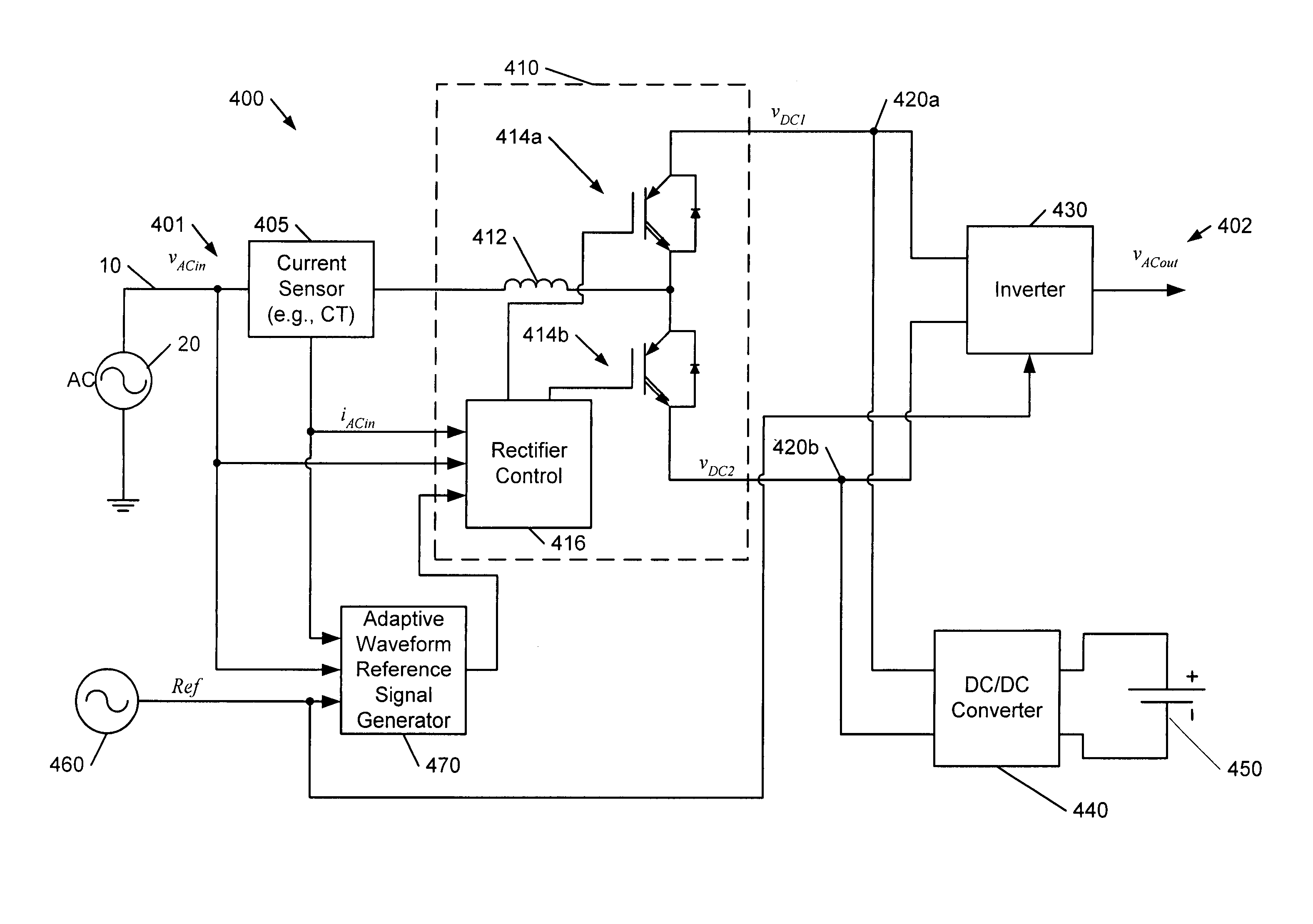 Power conversion apparatus and methods using an adaptive waveform reference