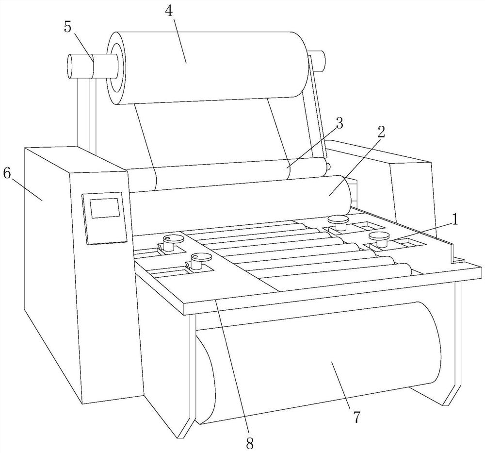 A continuous-roll plastic film self-pressing type double-sided scrap material tempered glass laminating machine