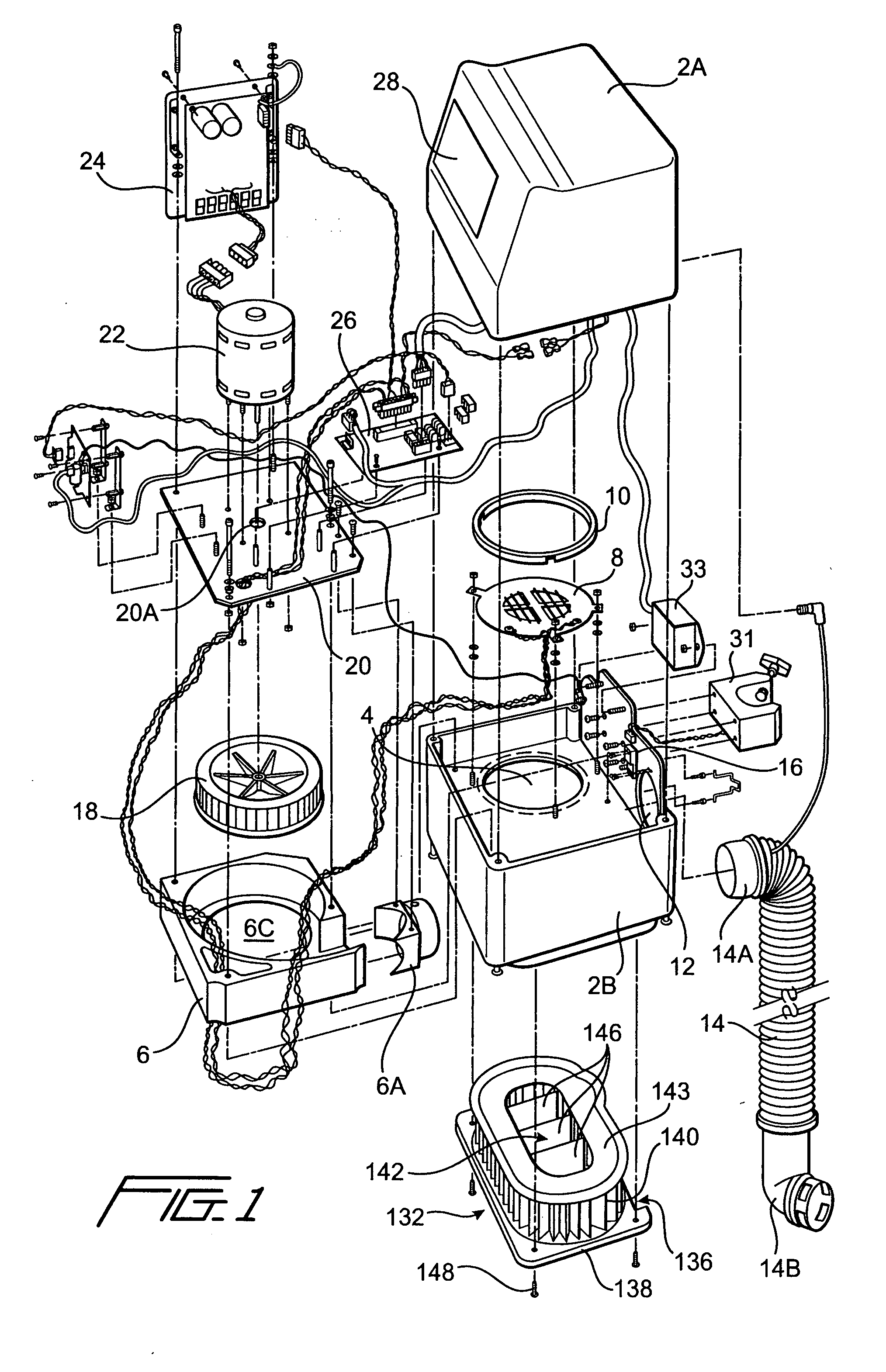 Air convection warmer with noise reduction filter