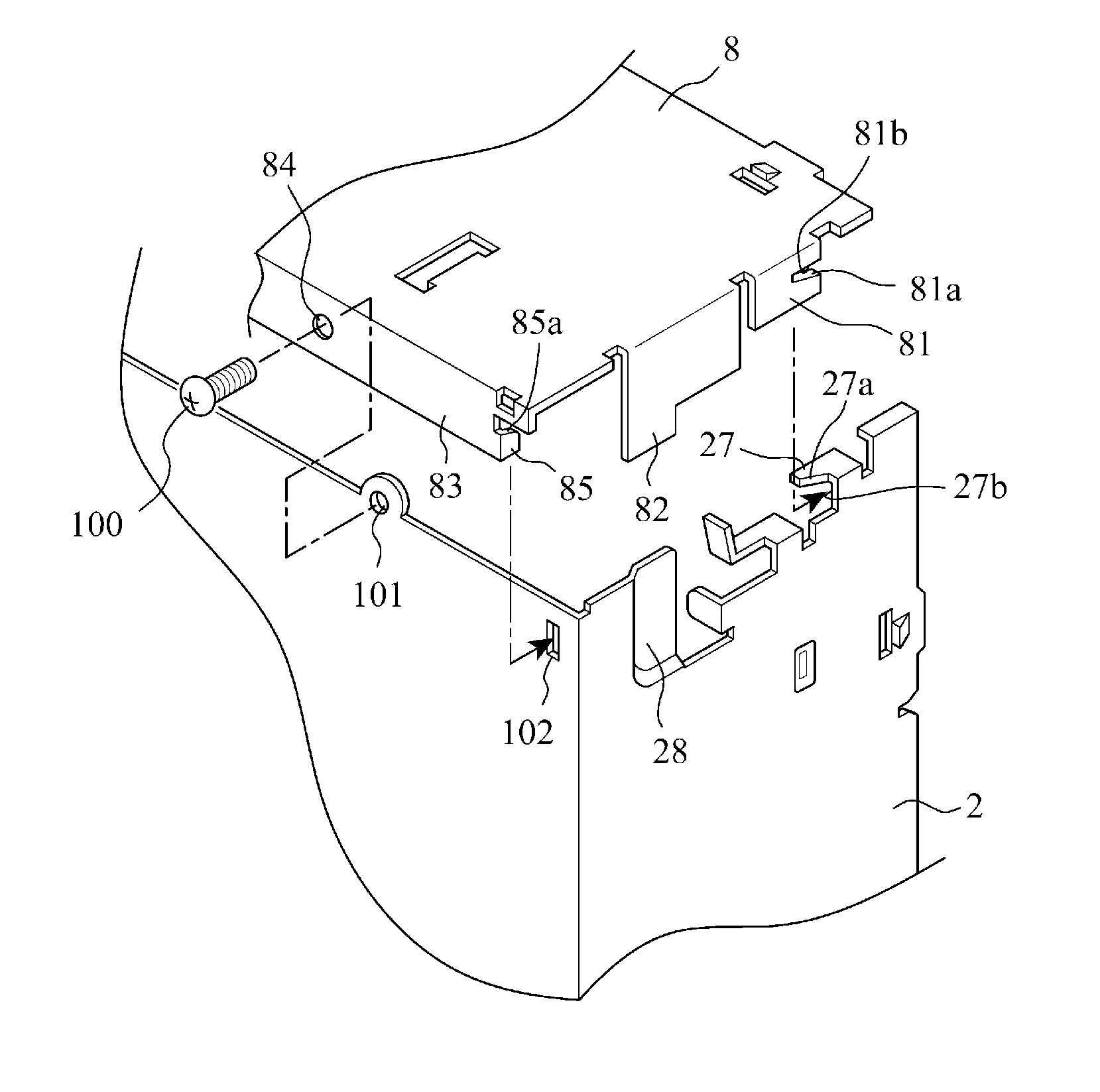 Structure for fastening metallic plate parts together