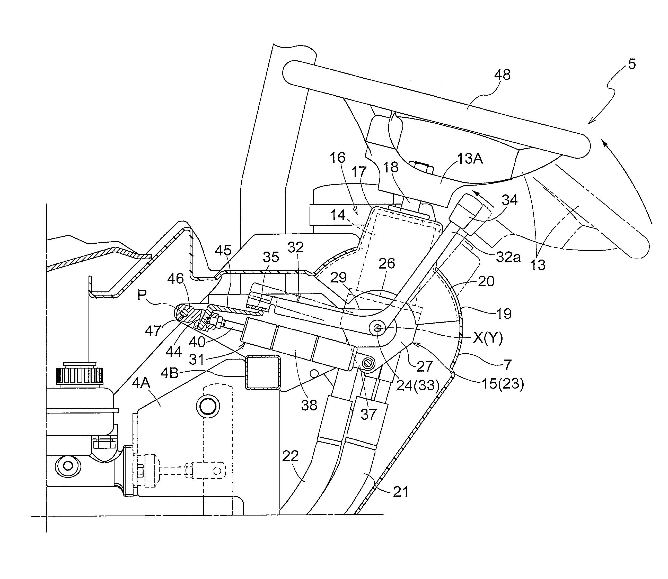 Tiltable steering wheel apparatus for work vehicle