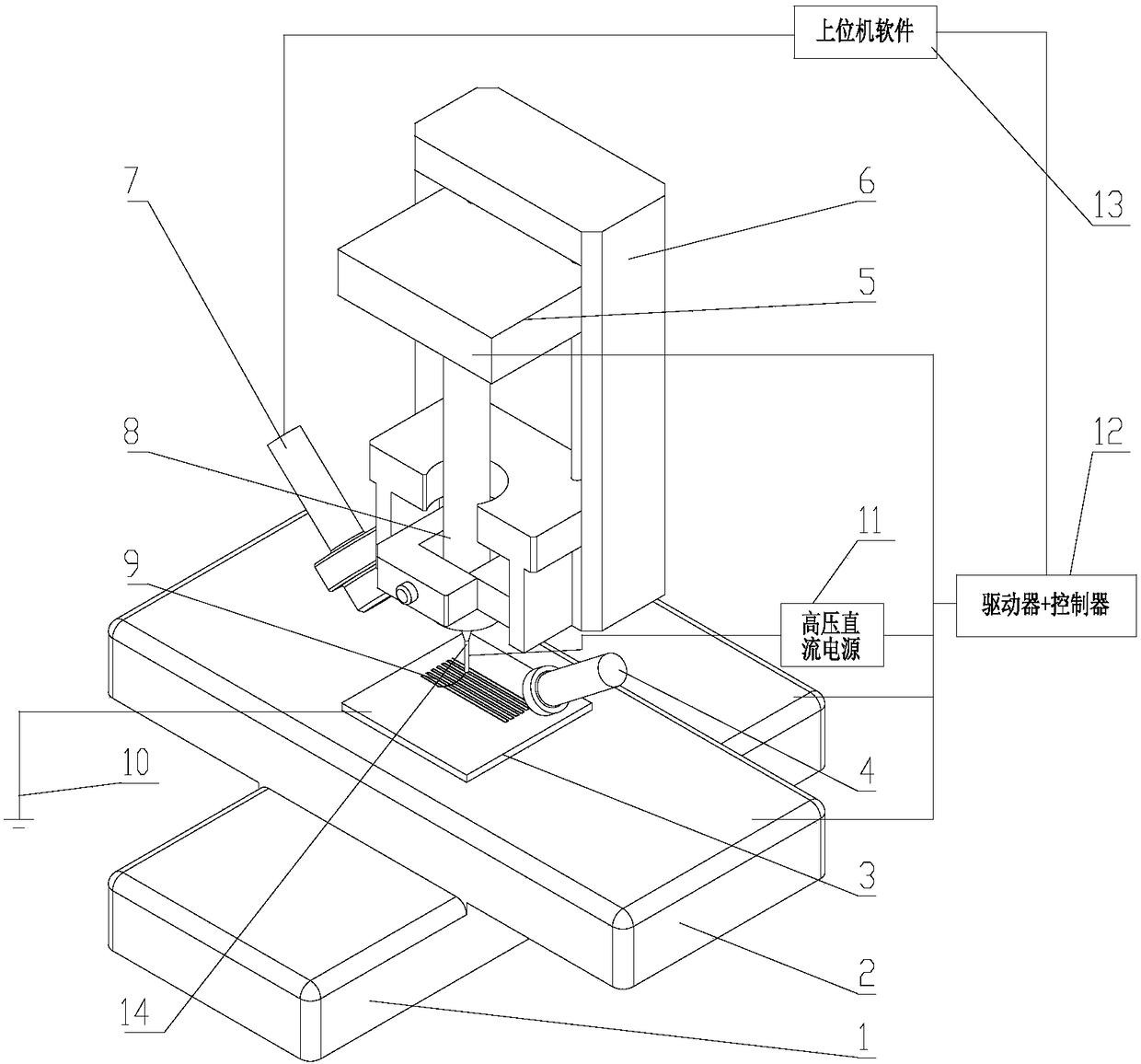 Machine version based online detection and control method of near field electrospinning printing effect