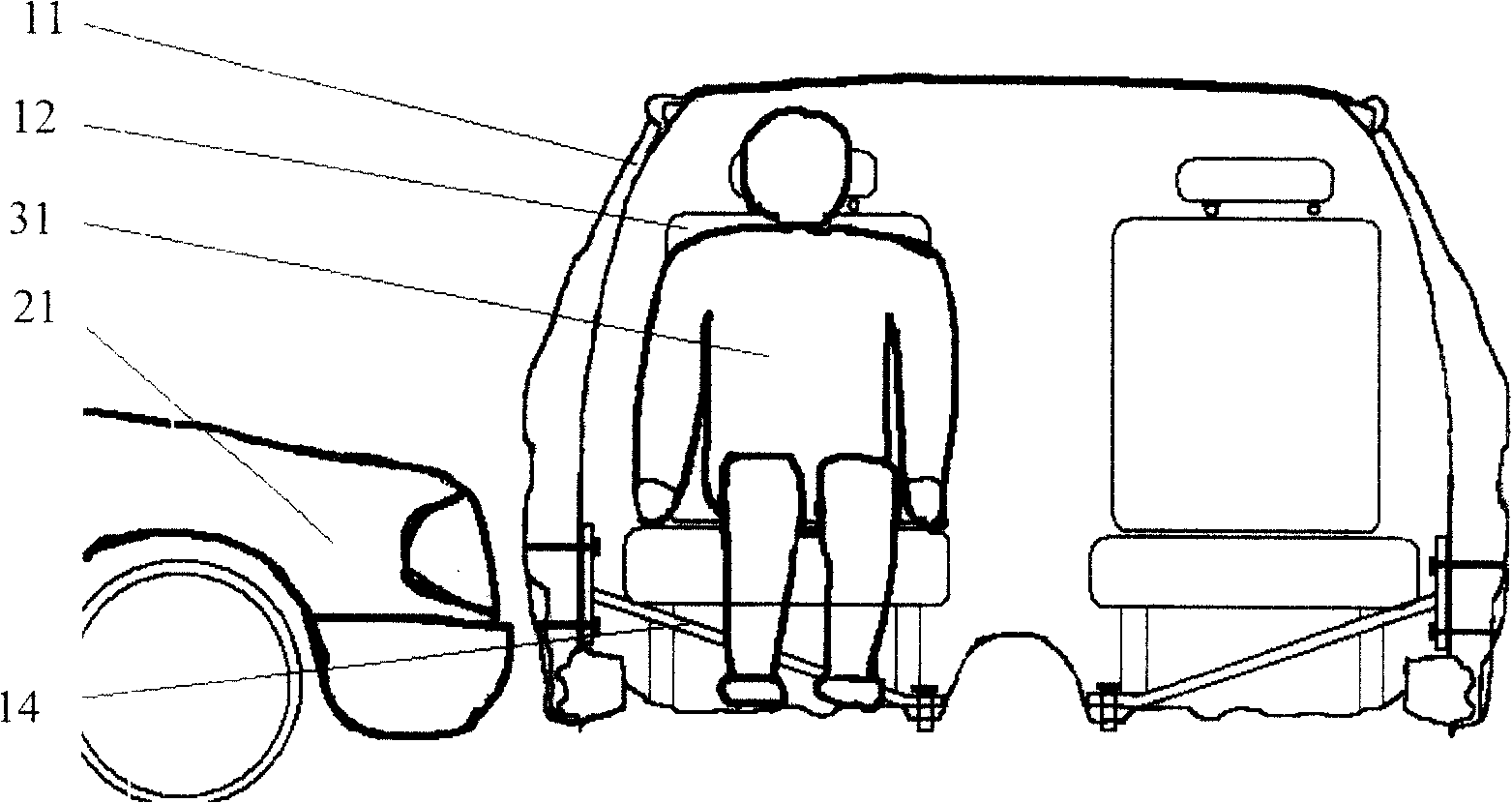 Tilting device of seat in manned vehicle for treating edge blow, and manned vehicle with tilting device