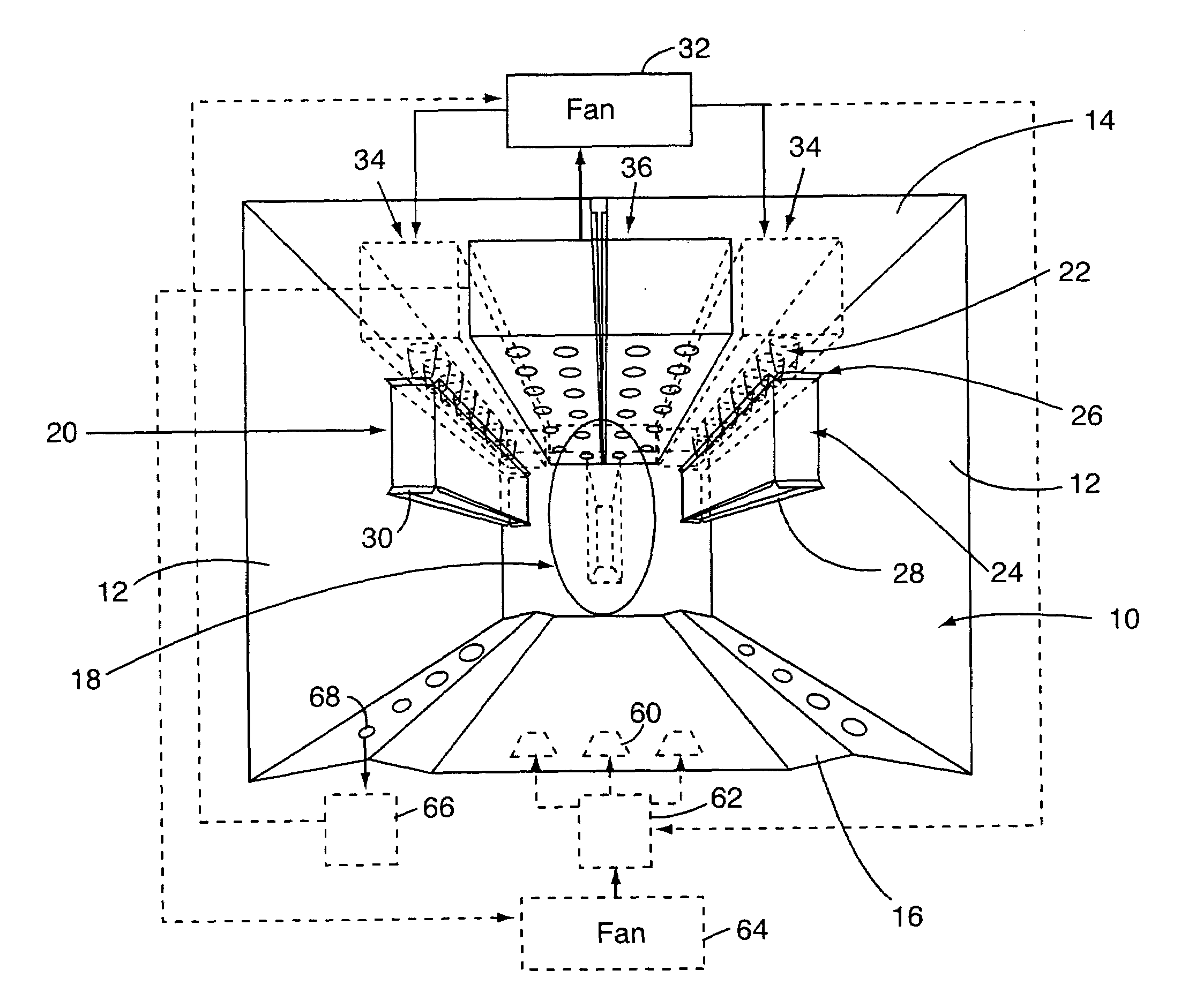 Convection oven with turbo flow air nozzle to increase air flow and method of using same