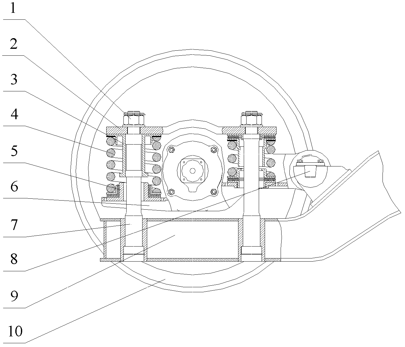 Underneath type primary suspension structure for railway locomotive bogie framework