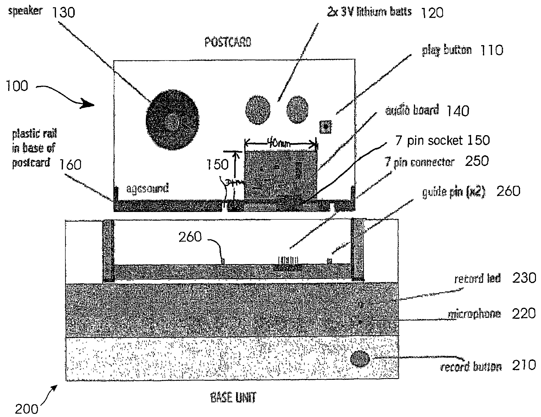 Technique and an apparatus for producing postcards having an audio message for playback by recipient