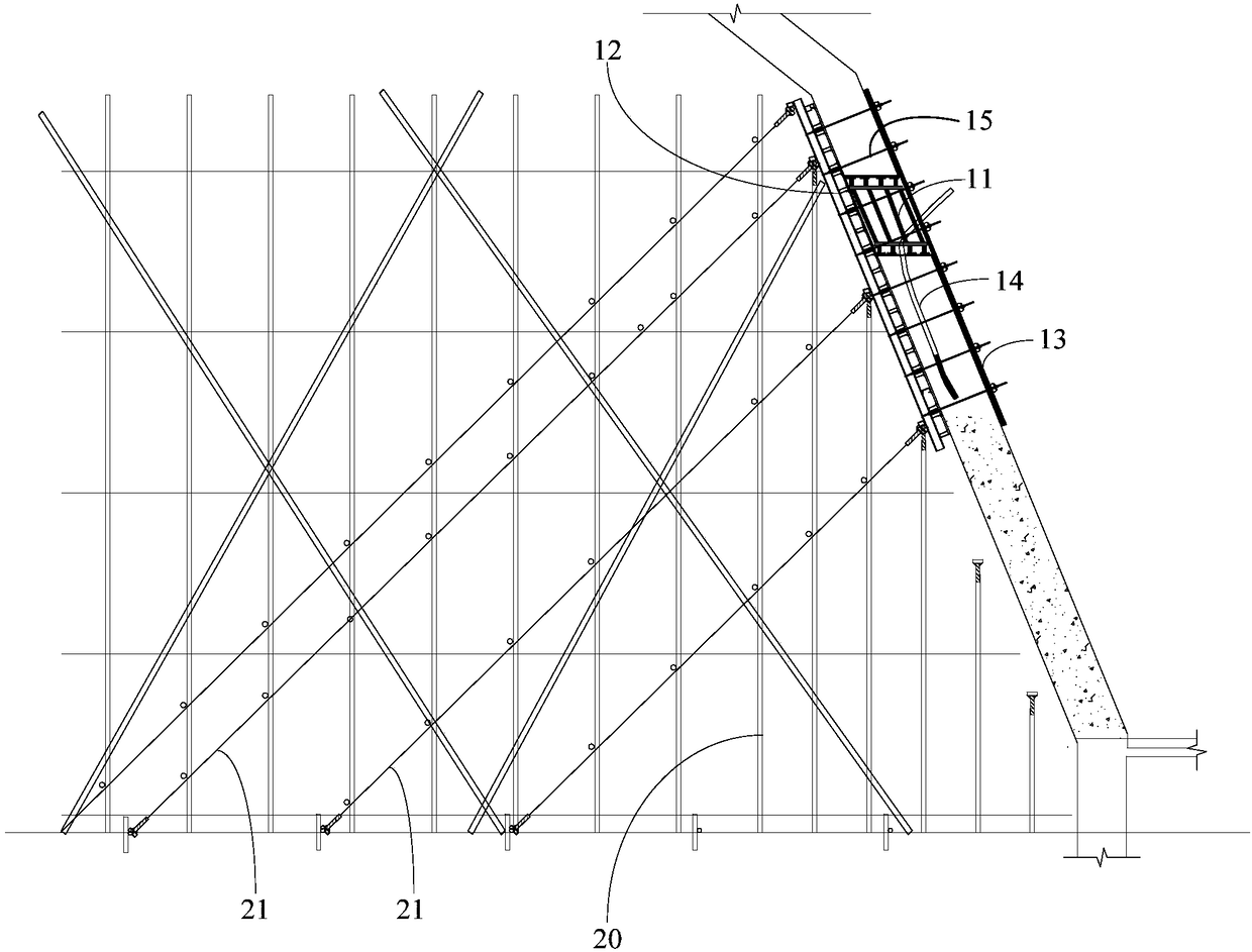 Formwork system and construction method for large-span window openings on double-sided clear water inclined walls