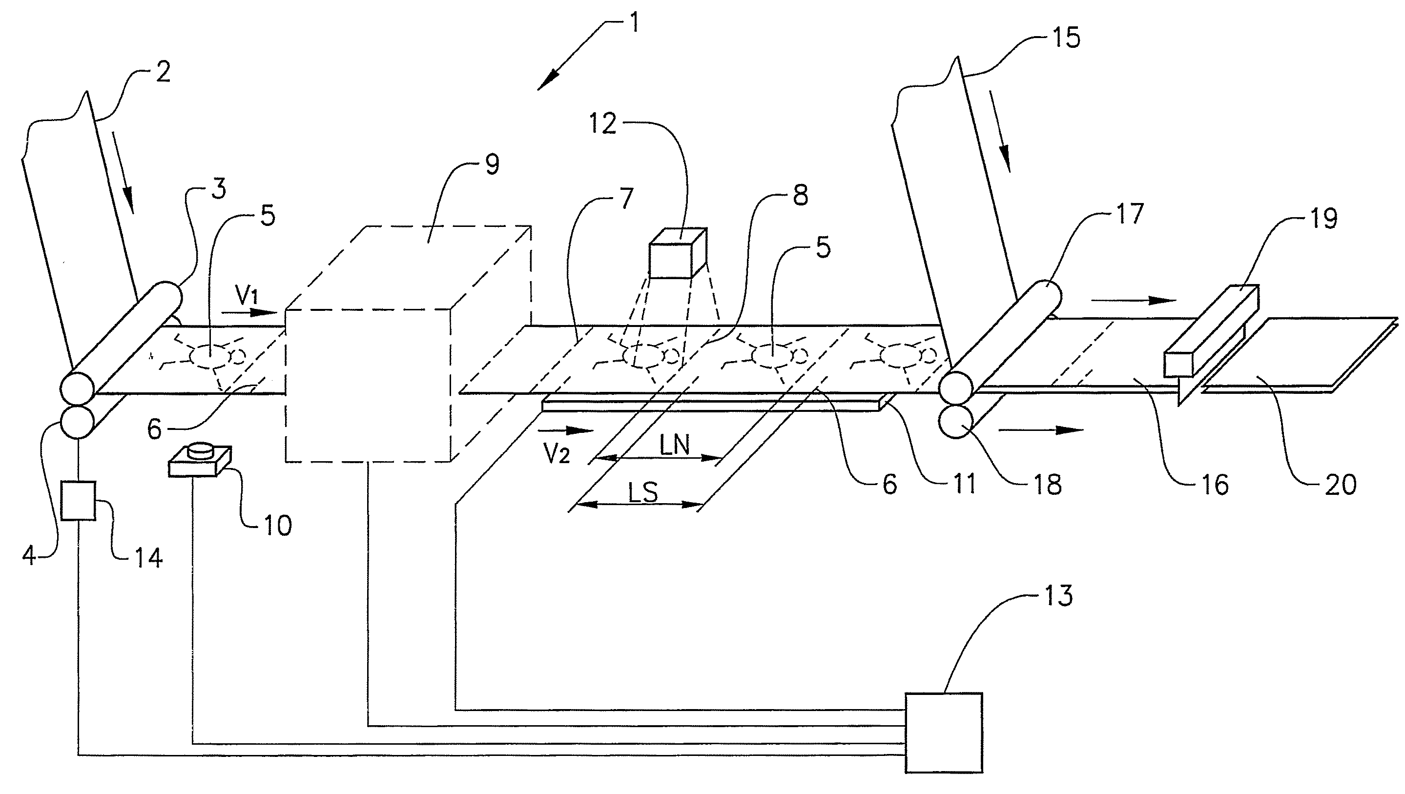 Method and arrangement for detection of a synchronizing mark being used in synchronized positioning of at least one essentially continuous material web