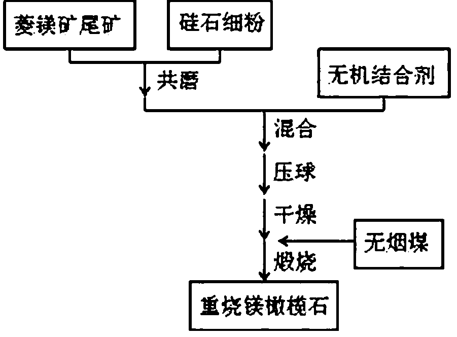 Method for preparing sintered forsterite by re-firing magnesite tailings