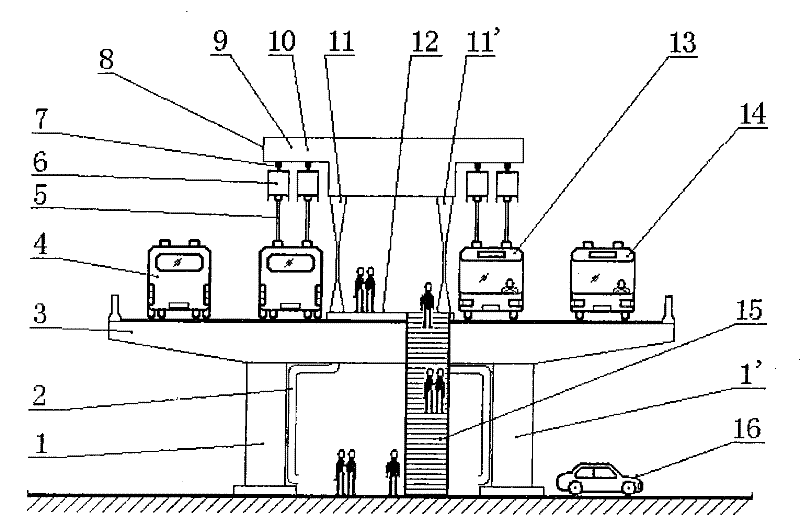 Stand column shelter of island type stop of parallel-connected elevated road