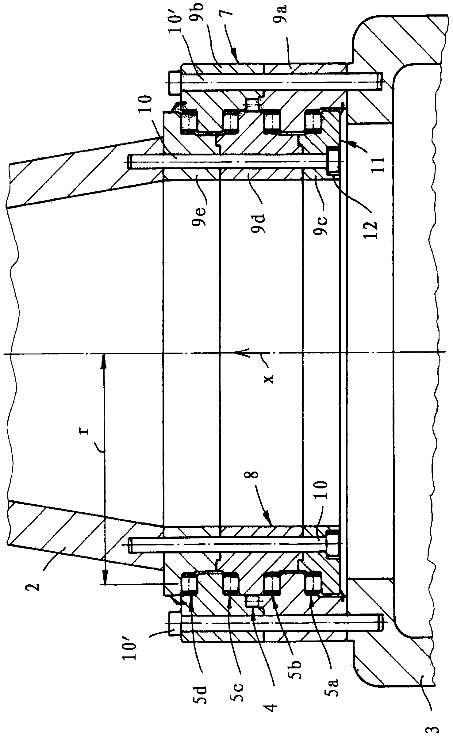 Axial-radial rolling contact bearing, in particular for supporting rotor blades on a wind turbine