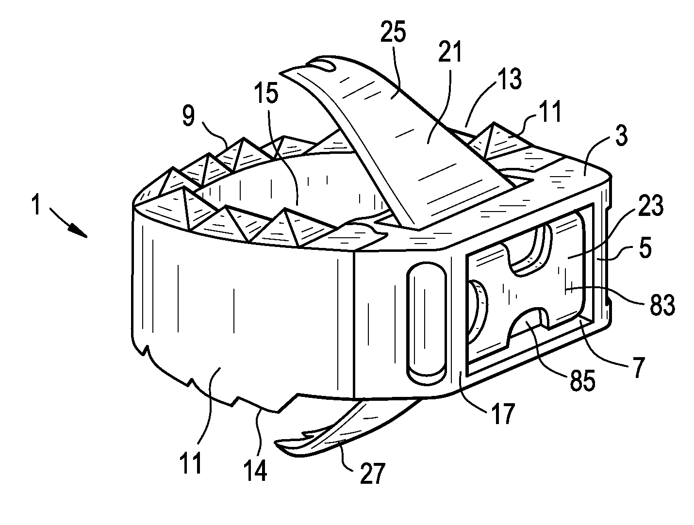 Fusion cage with in-line single piece fixation