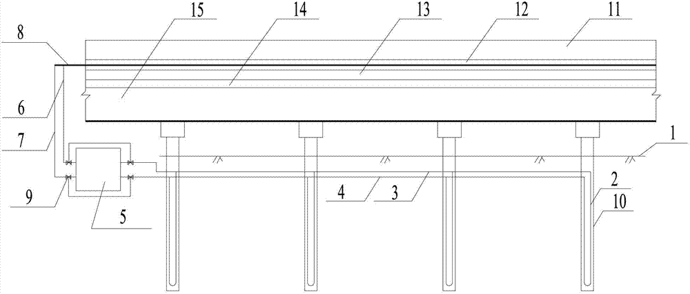 Highway bridge pavement deicing and snow melting system based on energy pile and running mode