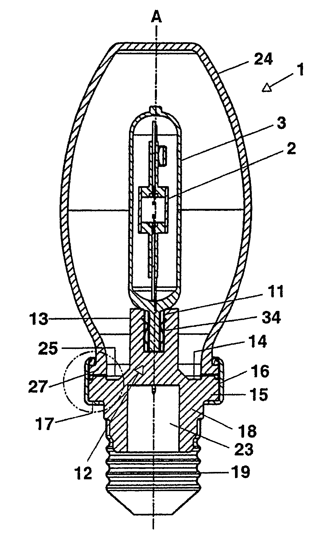 Lamp with single-sided socket