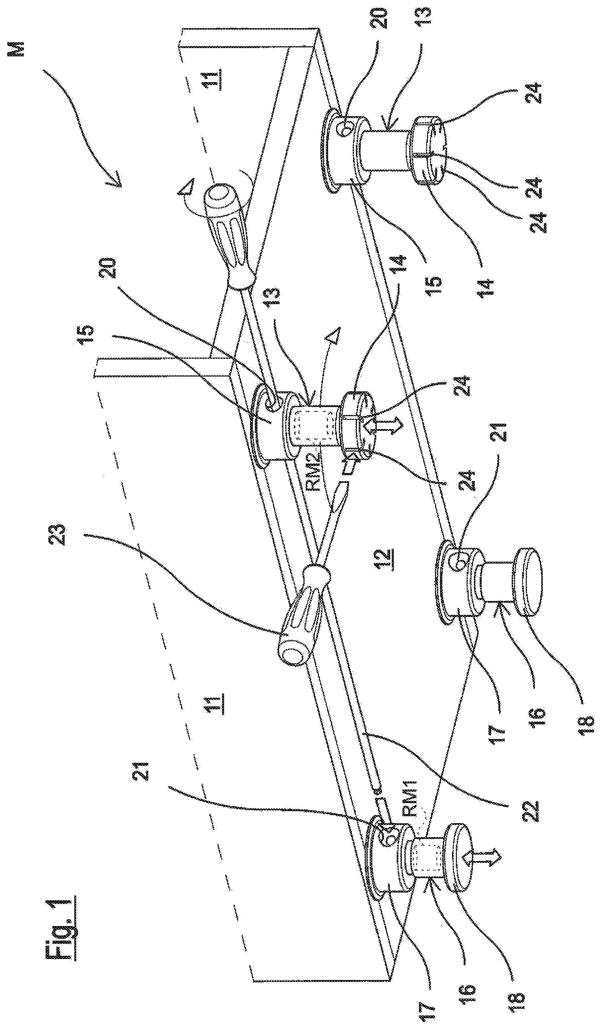 Compact front regulation system for leveling feet for furniture