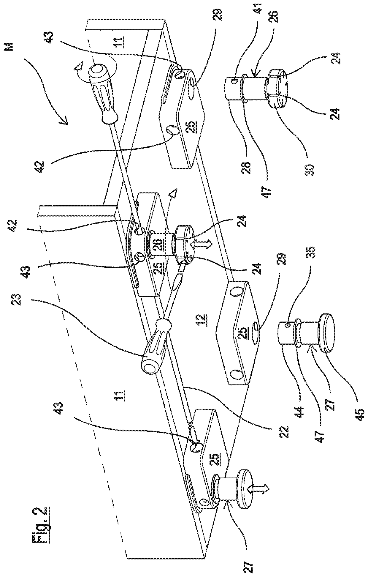 Compact front regulation system for leveling feet for furniture