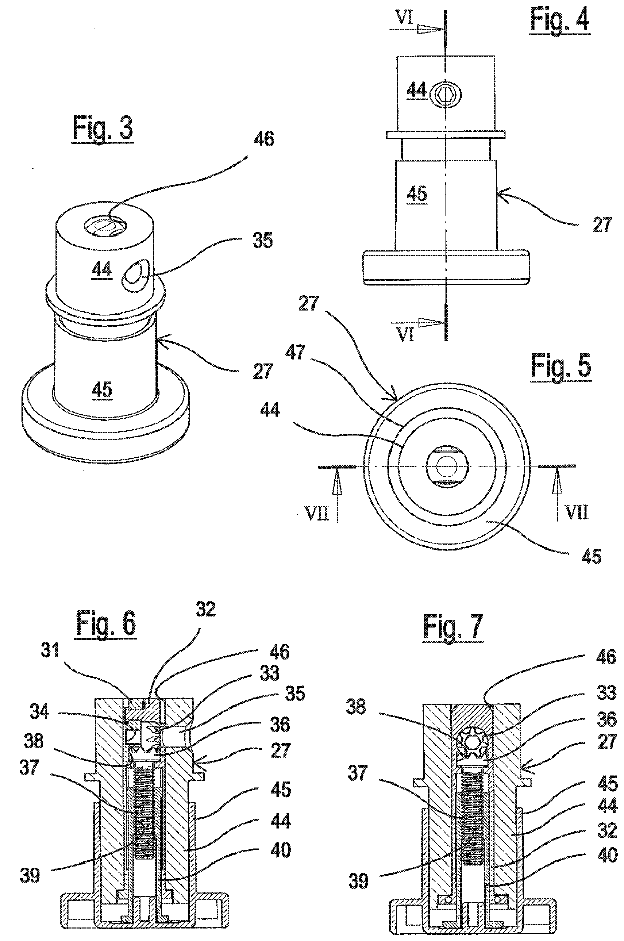 Compact front regulation system for leveling feet for furniture