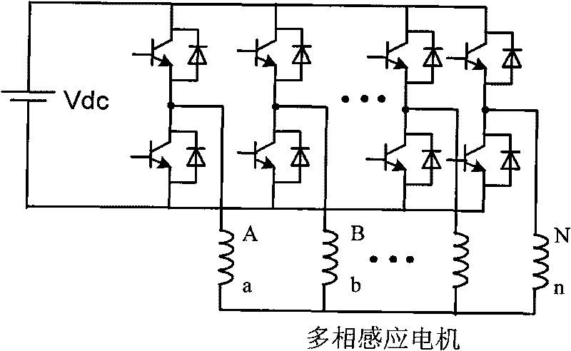 Multiphase induction motor electronic pole-changing transmission device