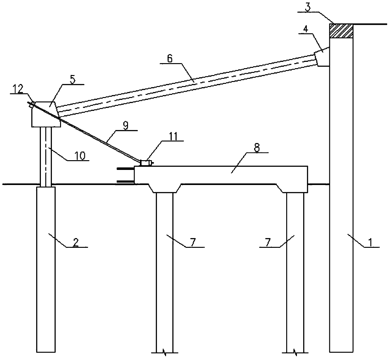 A kind of anti-pull diagonal bracing structure for high pier used for foundation pit support