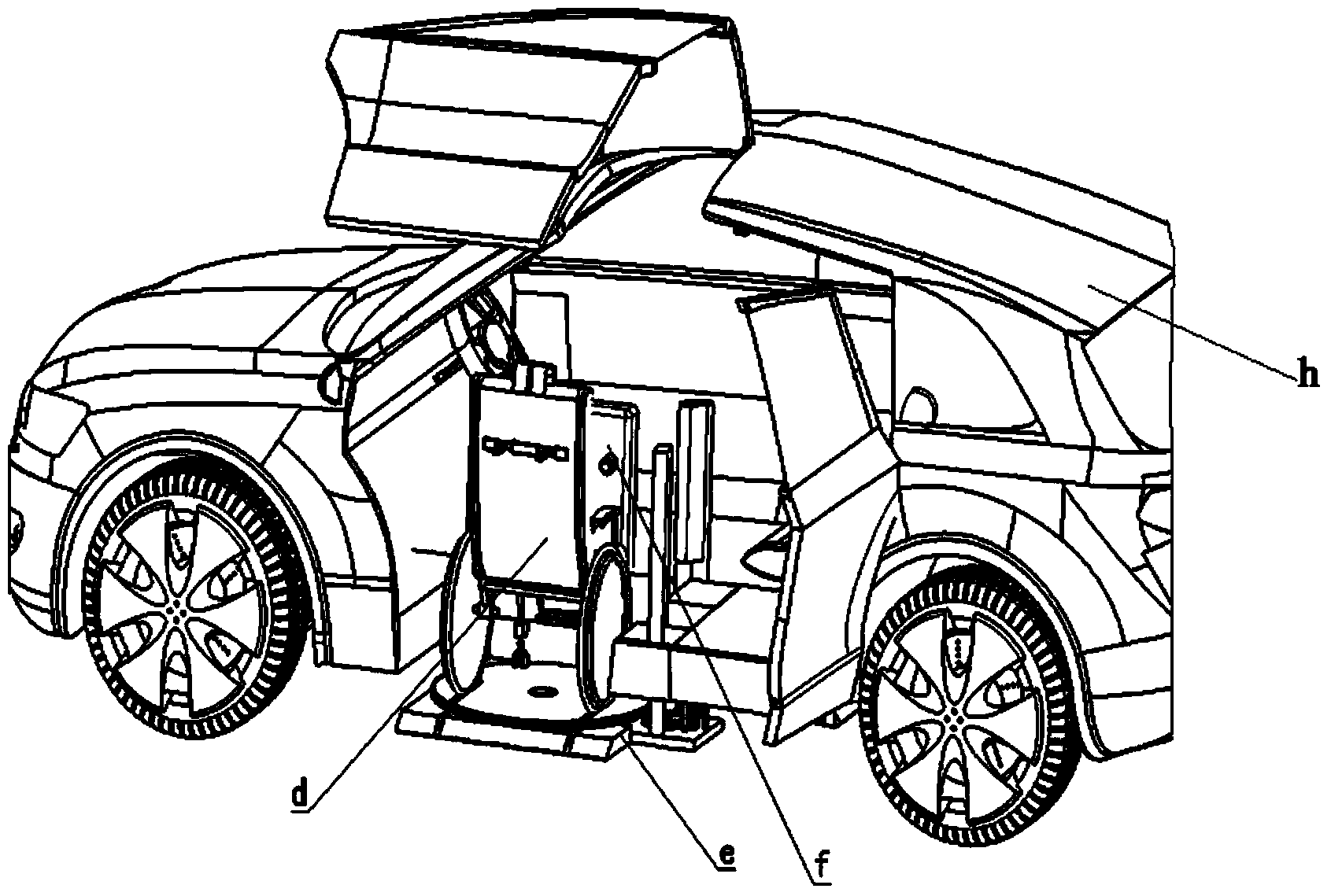 Automobile getting-on or getting-off device special for lower limb handicapped individuals and control method thereof