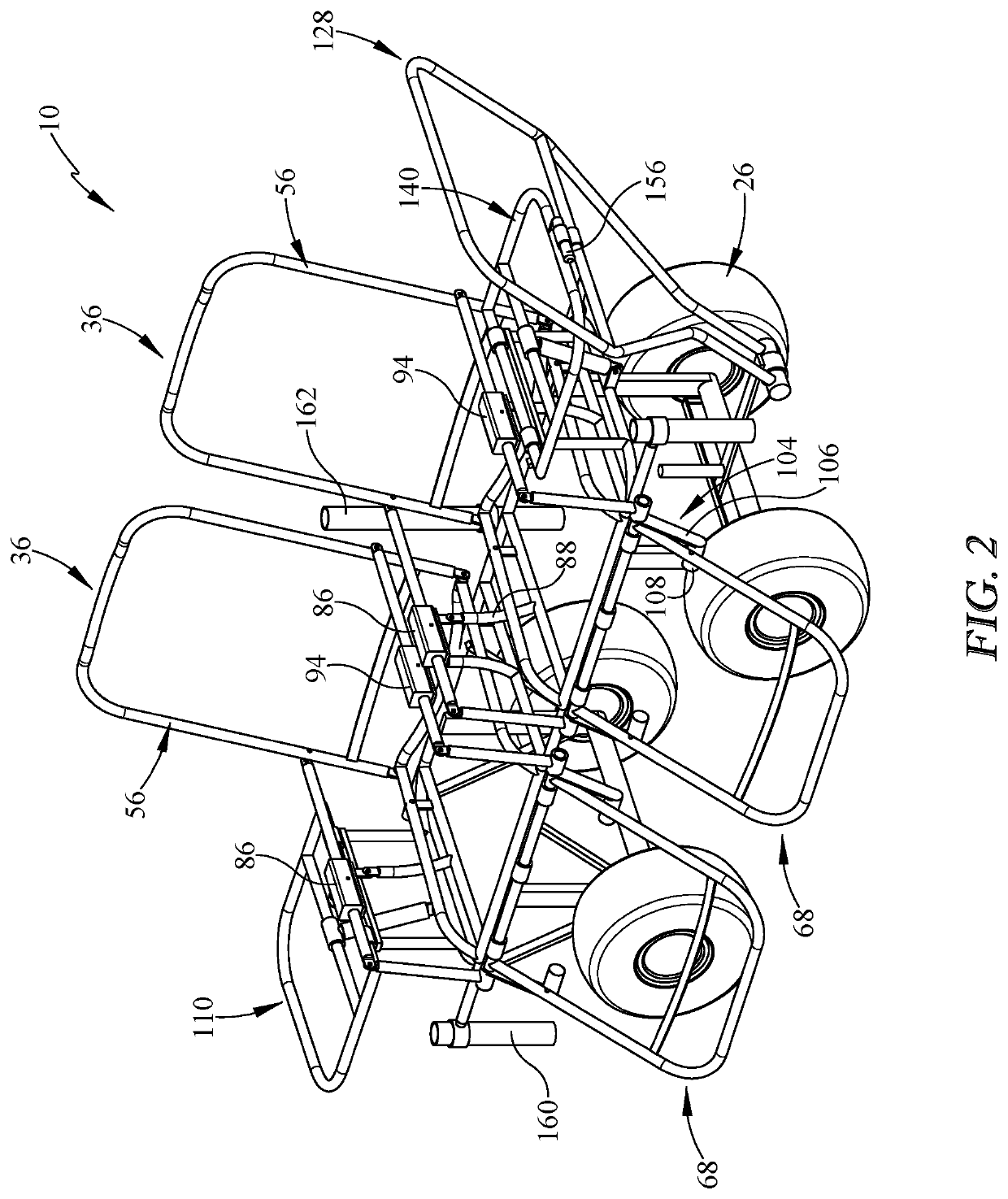 Transport cart with reclining chairs