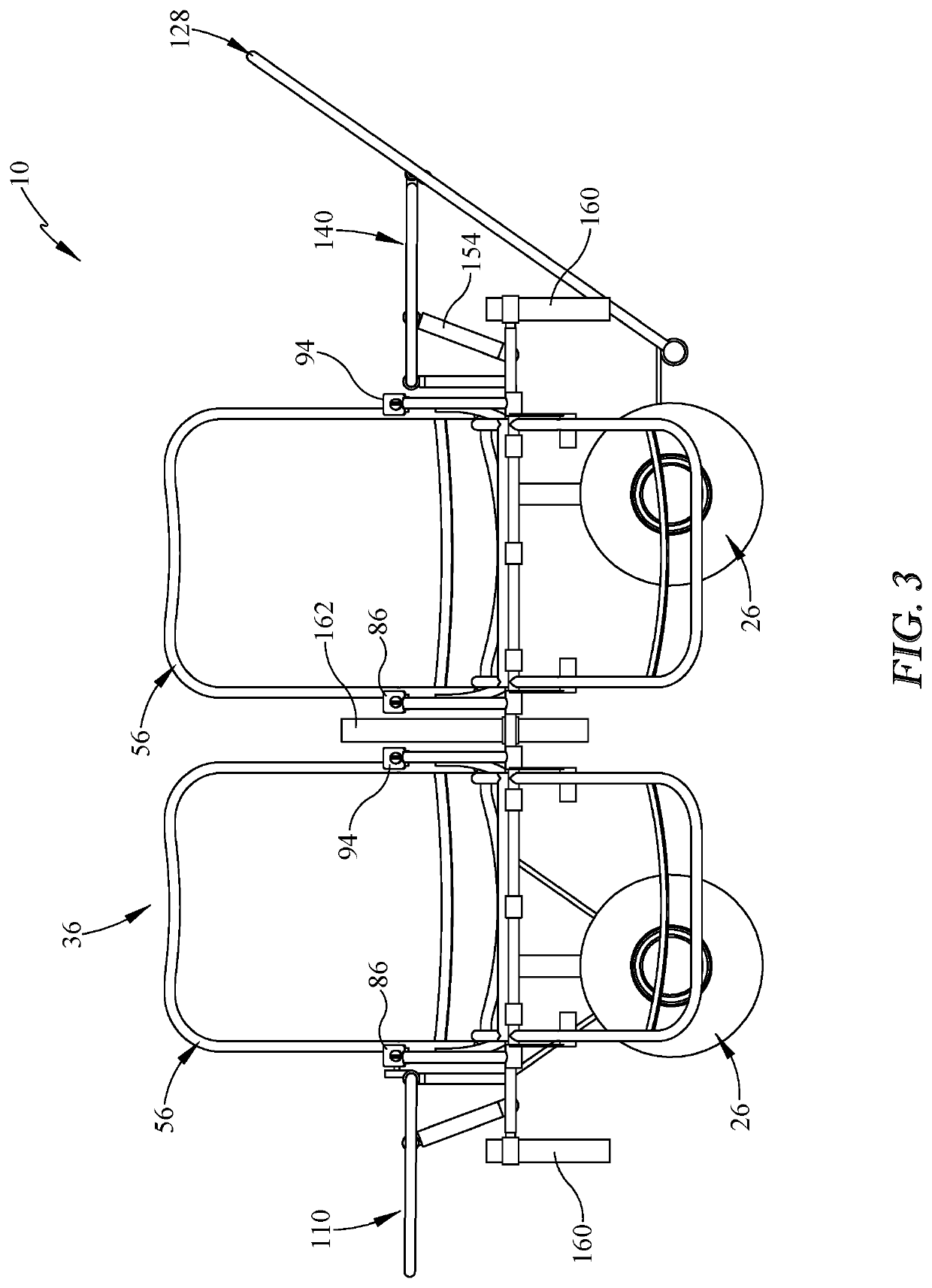 Transport cart with reclining chairs