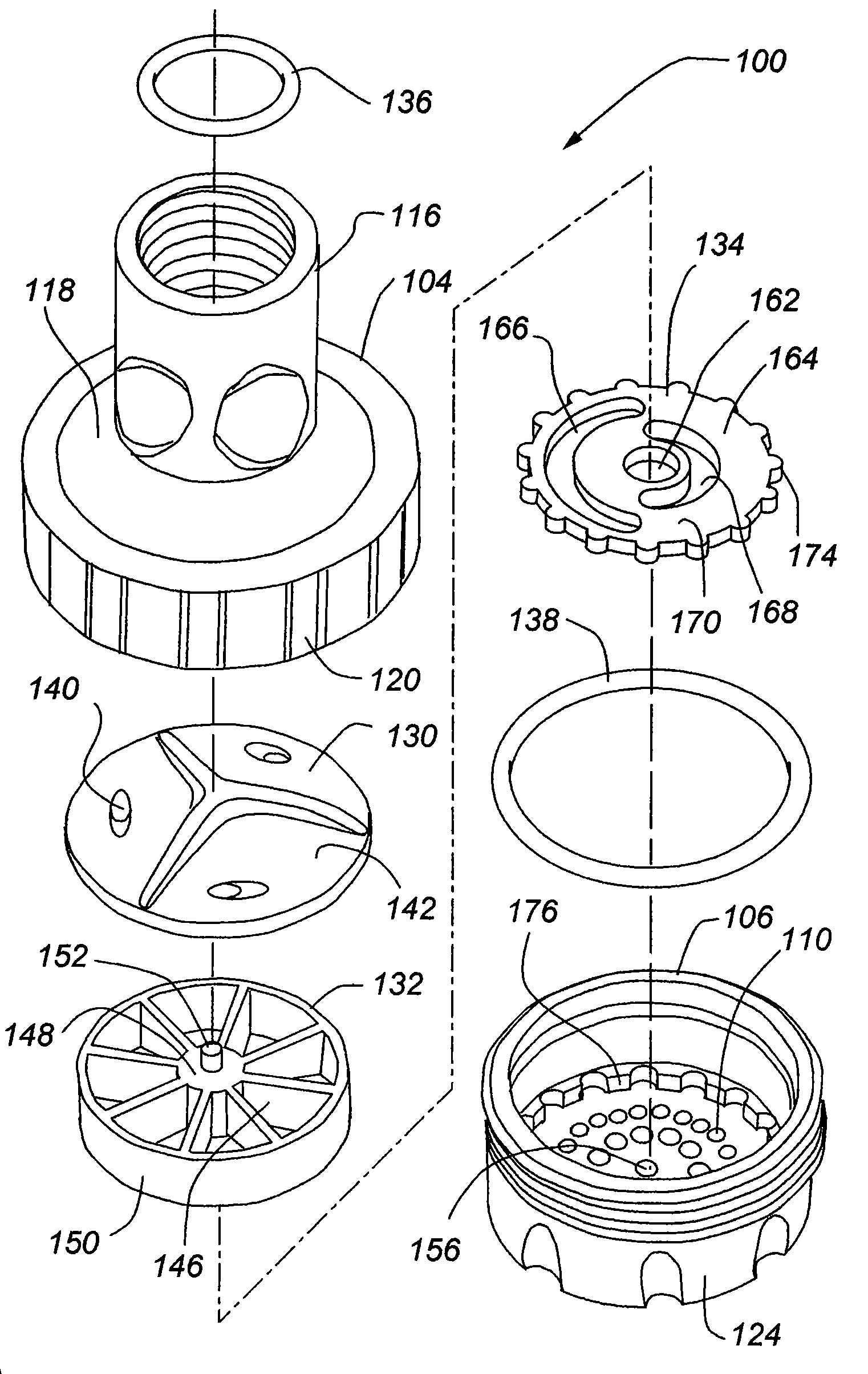 Low speed pulsating showerhead