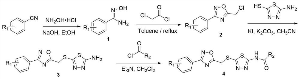 1, 2, 4-oxadiazole derivative containing 1, 3, 4-thiadiazole unit as well as preparation method and application of 1, 2, 4-oxadiazole derivative