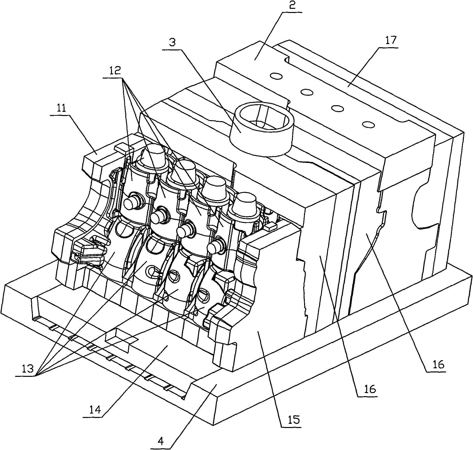 Core assembly pouring device for cylinder block casting in automobile engine