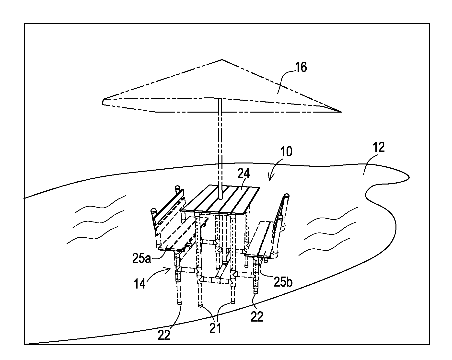 Submersible picnic table and bench assembly