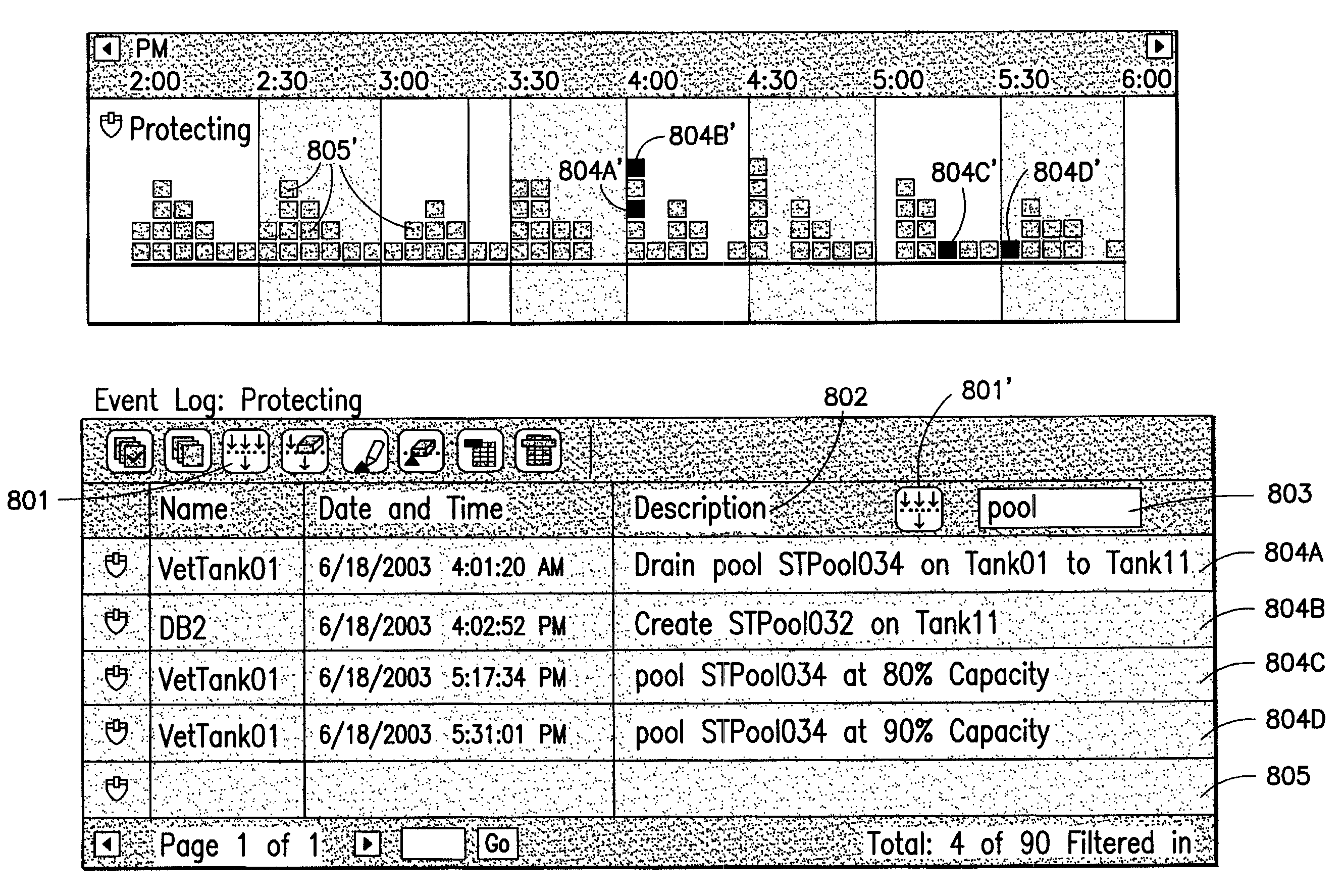 Tightly-coupled synchronized selection, filtering, and sorting between log tables and log charts