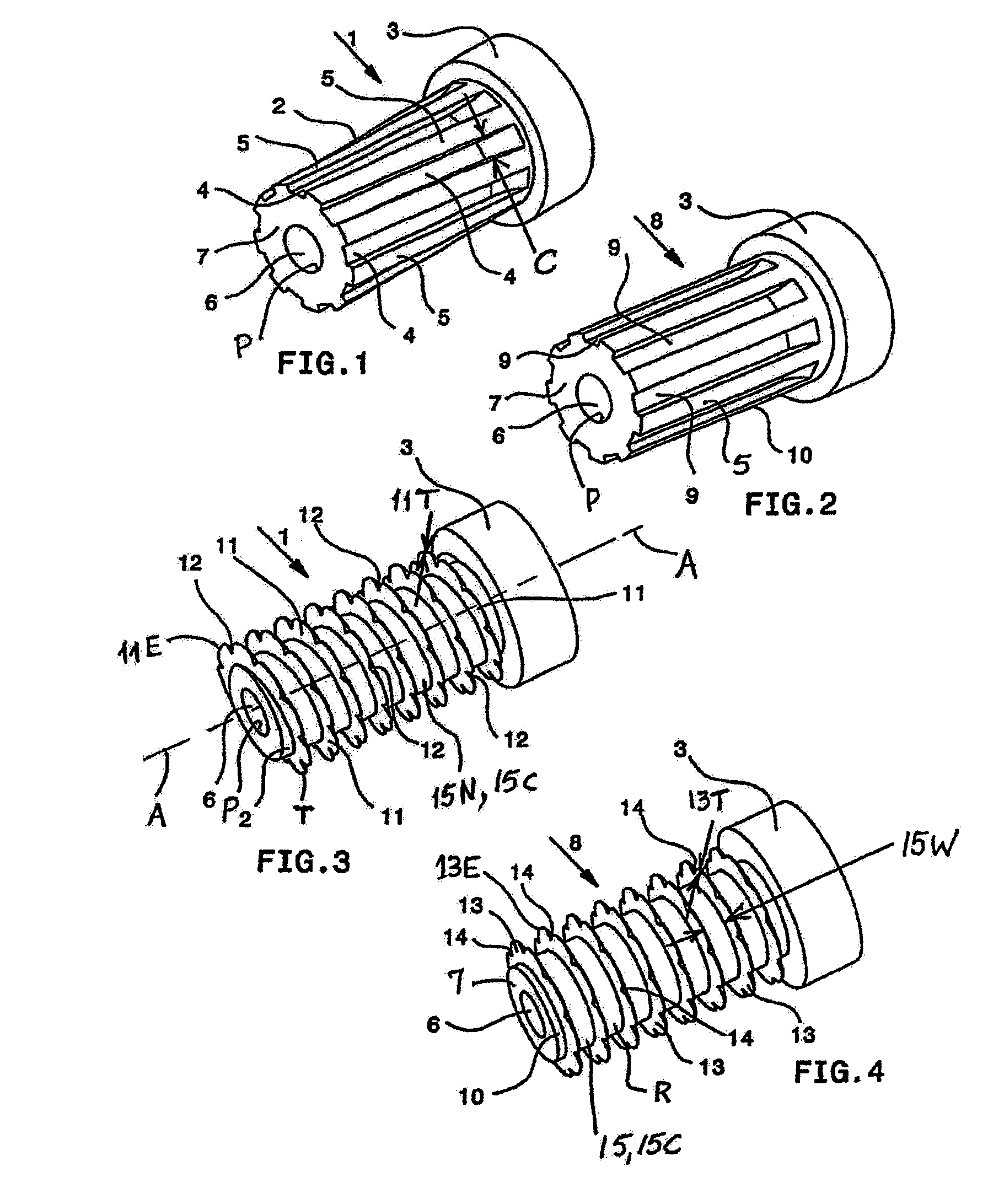 Hollow bolt comprising a longitudinal bore