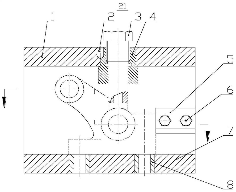 Clamping device for diesel engine rocker arm support drill clamp