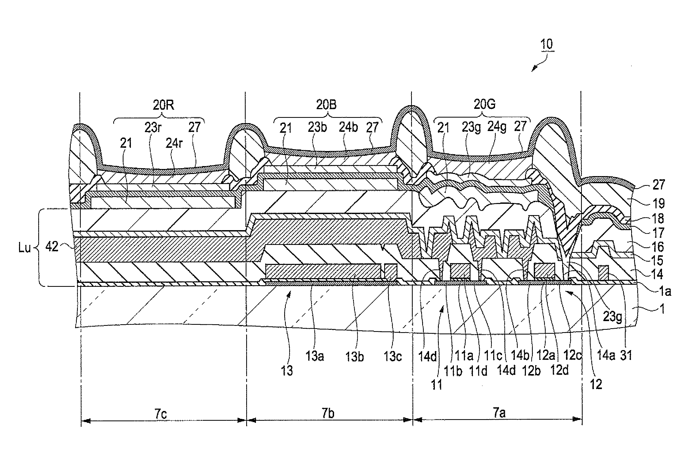 Organic electroluminescent device, method for producing organic electroluminescent device, and electronic apparatus