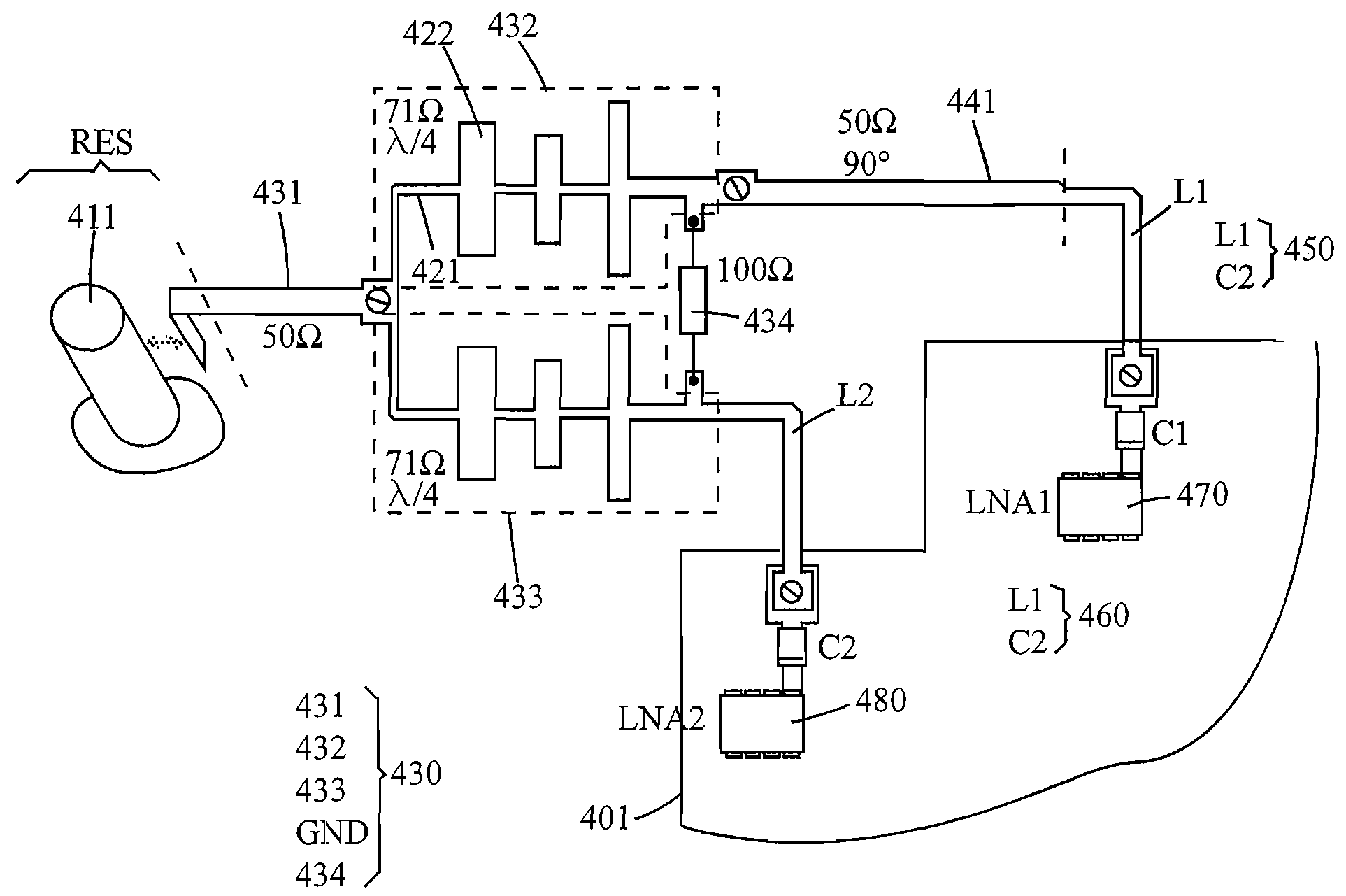 Input arrangement for a low-noise amplifier pair