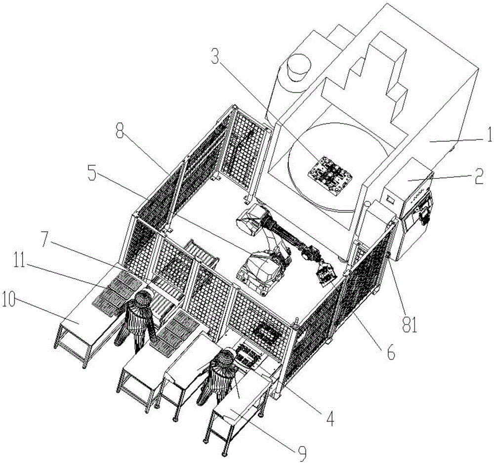 Automatic production device for encapsulation and injection molding of inserts