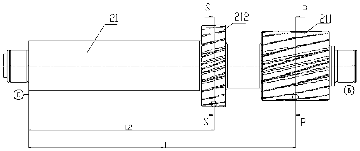 Intermediate shaft spiral gear meshing position degree gauge