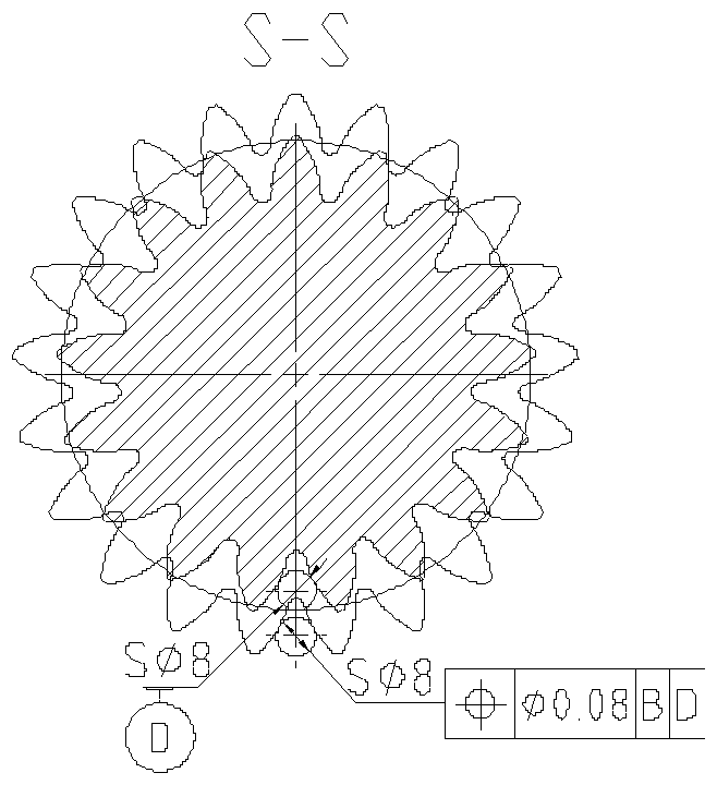 Intermediate shaft spiral gear meshing position degree gauge