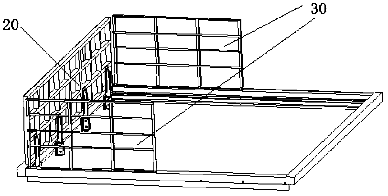 Guardrail device synchronously opened and closed along with cover plate of hoisting hole