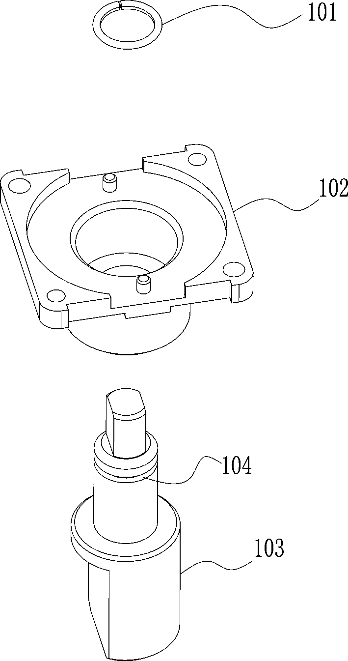 An encoder automatic assembly machine with a shaft core and a retaining ring